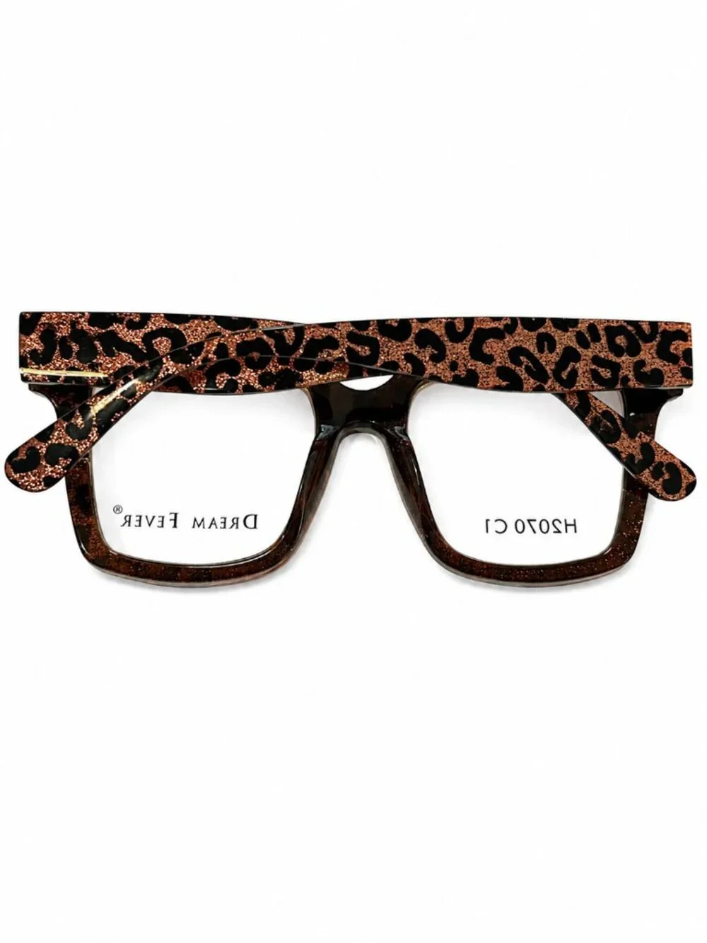 Dream Fever H2070 C1 Leopard Print Square Eyeglass Frames 50-19-145